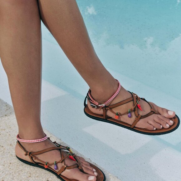 Zara Brown Charm Strap Sandals - LIKE NEW - Picture 1 of 4